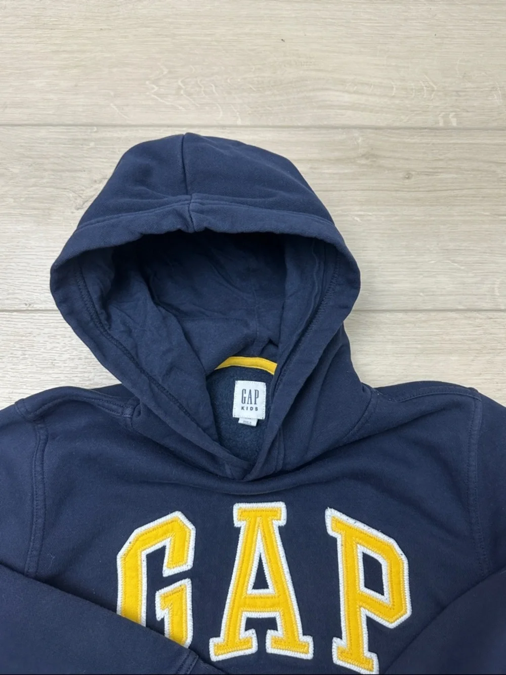 GAP Navy Pullover Hoodie with Yellow Lettering